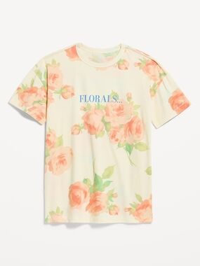 Old Navy The Devil Wears Prada Florals Oversized Tee - Cream with Peach Roses